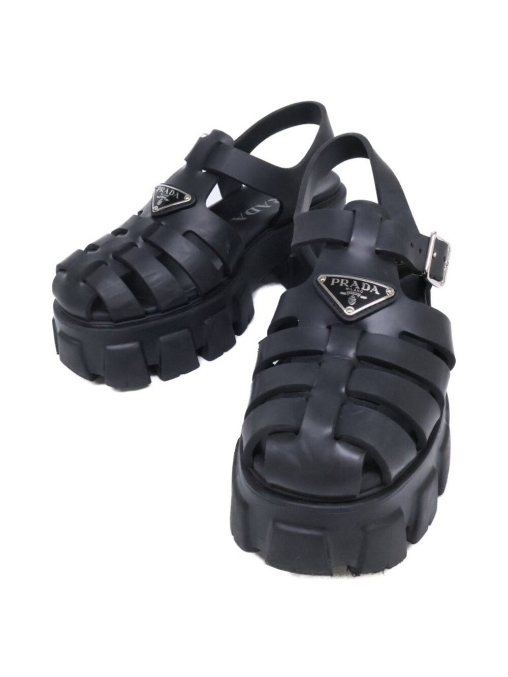 Prada Monolith Rubber Triangle Plate Sandals